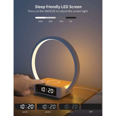 Lampada da comodino a led, lampada da scrivania luce notturna 3 livelli di  luminosità e caricabatterie wireless lampada orologio sveglia luce e touch  sensitive usb ricarica