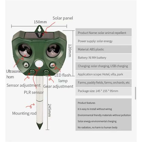 Repellente per gatti ad ultrasuoni, Repellente per insetti ad ultrasuoni  solare, Repellente per gatti, Repellente per