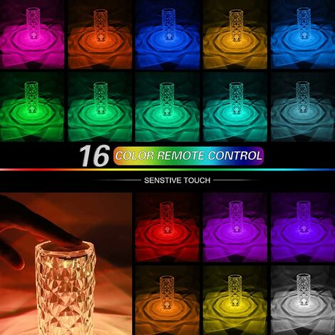 Lampada da tavolo a LED in cristallo, lampada da comodino moderna e  creativa con diamanti in acrilico touch e dimmerabile [16 colori e 4  modalità] con telecomando, luce notturna che cambia colore RGB