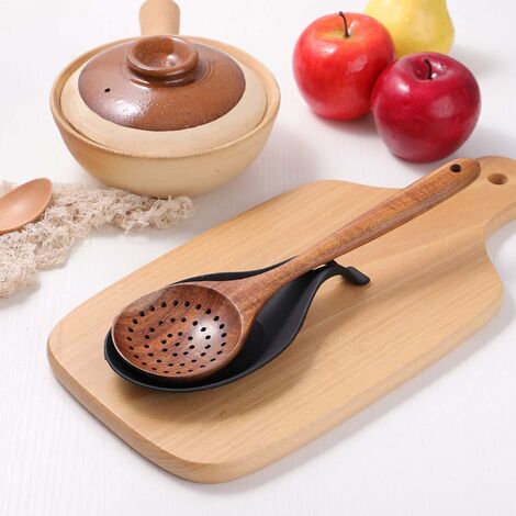 2 pezzi Cucchiaio di legno Vassoio in silicone Utensile da cucina