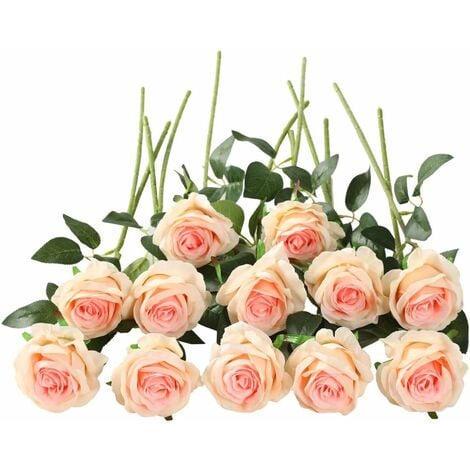 10 pcs rose artificiali a stelo lungo, rosa in seta per decorazioni  domestiche (polvere di champagne)