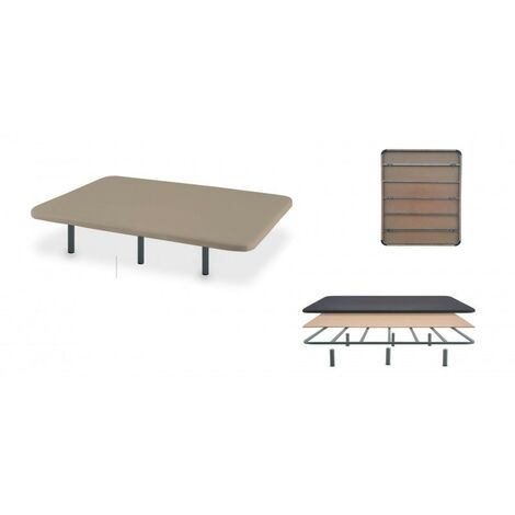 Base tapizada Montreal 150*190 BEIGE  en 3D Super reforzada con 7 barras transversales y sistema antirruido