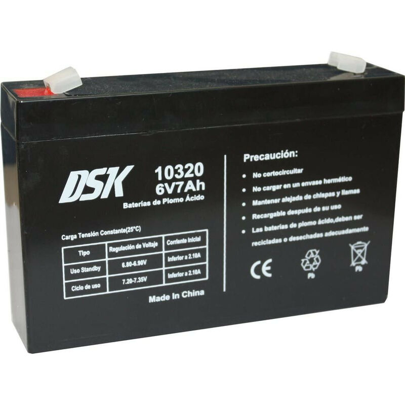 Dsk 10320 Batería de plomo agm recargable sellada 6v y 7ah. ideal para coche motos niños 7ah