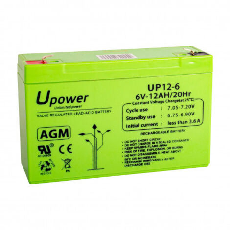 Batería Plomo AGM U-Power 6V 12Ah