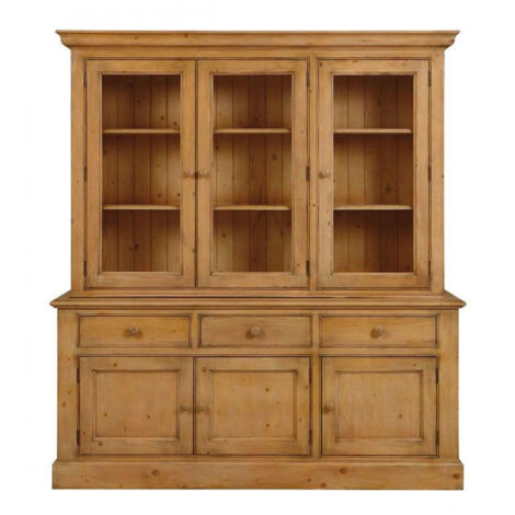 Buffet Vaisselier Intérior's, Bois Massif Pin, Grège Vieilli, 123x42x206 Cm