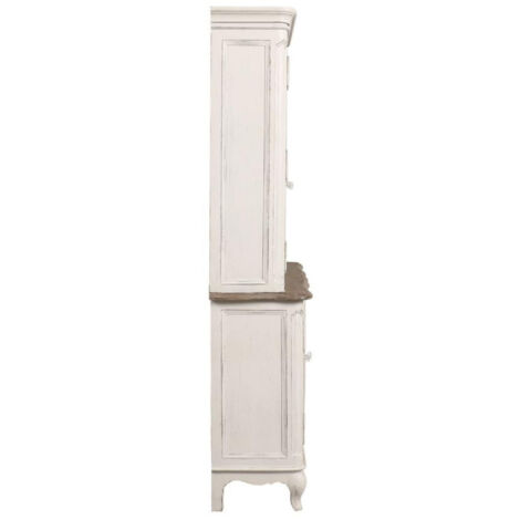Buffet Vaisselier Haut Intérior's - Bois Massif Pin, Couleur Grège Vieilli (123x42x206 Cm)