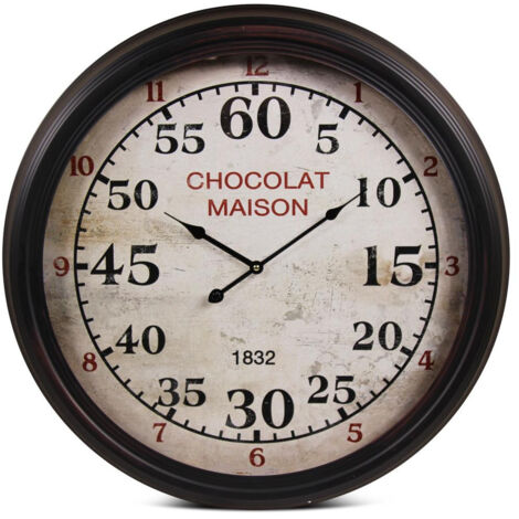 Horloge ancienne murale chocolat maison - Métal - Blanc - Décoration d'Autrefois (1/3)