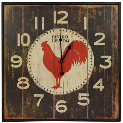 Horloge ancienne murale carre bistrot le coq - Fer - Marron - Décoration d'Autrefois (1/4)
