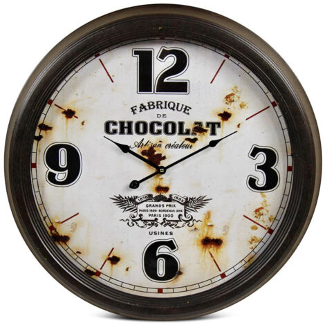 Horloge ancienne murale fabrique de chocolat - Métal - Blanc - Décoration d'Autrefois (1/3)