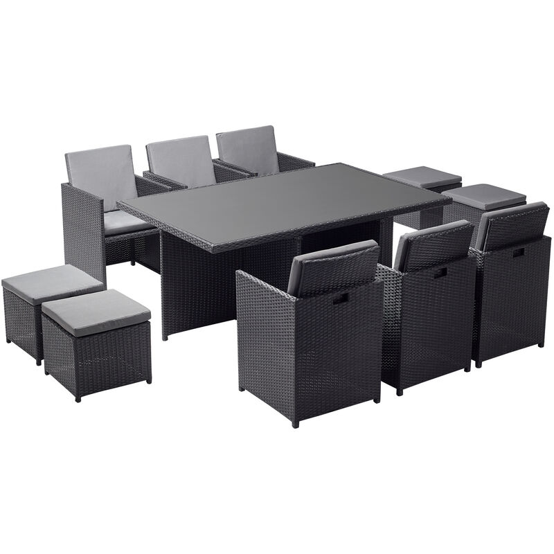 Conjunto De Cenar exterior concept u negro y gris resina 178x115x74 cm encastrable 10 monaco