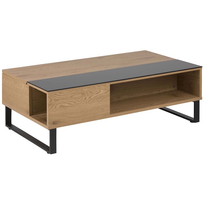 Mesa de centro elevable de estilo industrial negro y madera ELA