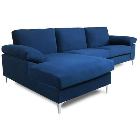 Sofá de esquina izquierdo de 4/5 plazas de terciopelo azul GALWAY