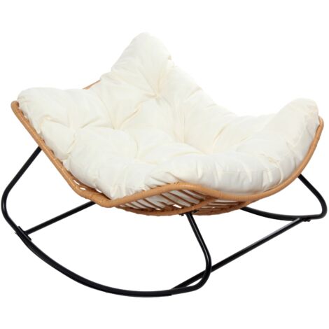 Sillón balancín de resina tejida beige con cojín CANGGU