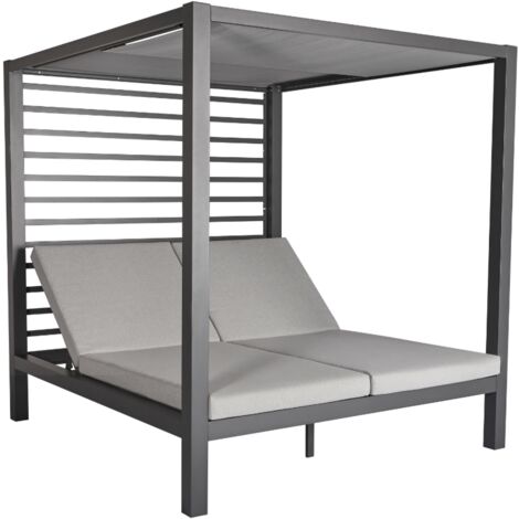 Cama de jardín de 2 plazas con estructura de aluminio gris oscuro MATALA (1/5)