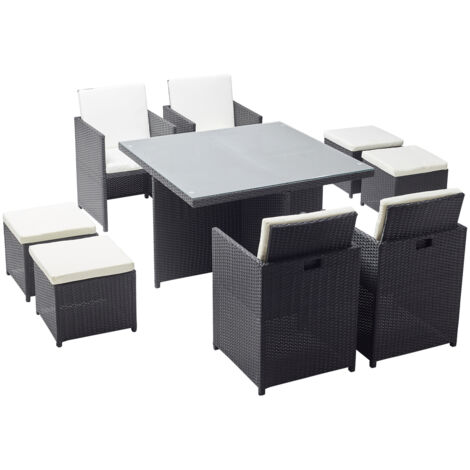 Salón de jardín encastrable 8 plazas de resina trenzada negro/blanc MONACO (1/5)