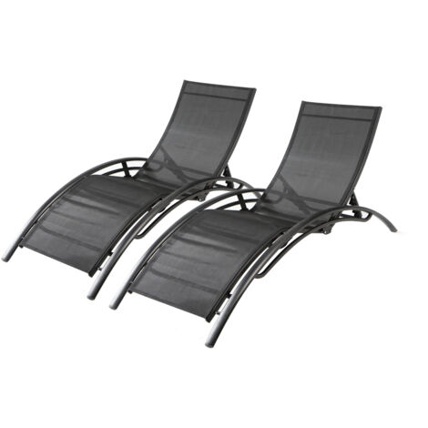 Juego de 2 tumbonas apilables y regulables negro / negro BAHIA