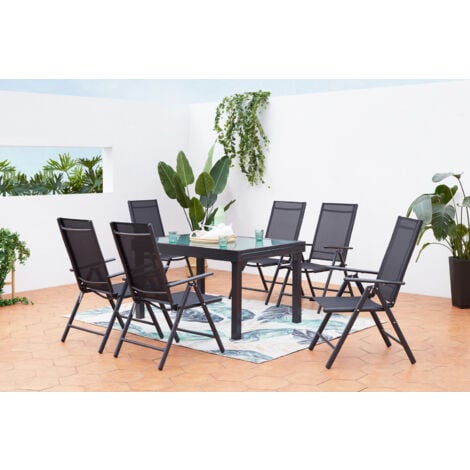 Mesa De Jardín Extensible Para 10 Personas + 6 Sillas De Aluminio