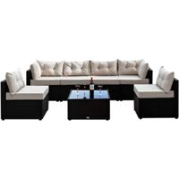 Conjunto de mobiliario de jardín modular 6 plazas de resina tejida - negro NACULA
