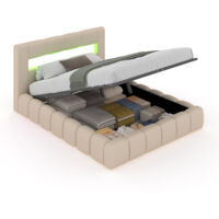 Cama con canapé abatible estilo nube led 140 x 190 cm de terciopelo beige OMAHA