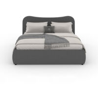 Cama con arcón 160x200cm diseño redondeado pana gris PLANO