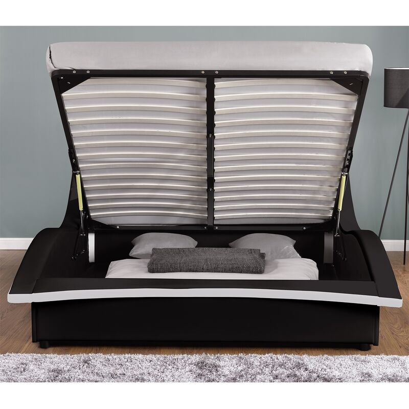 Struttura letto in similpelle nera con contenitore e LED 140x190 cm CAMDEN