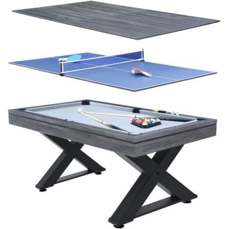 Tavolo multi-gioco in legno grigio ping-pong e biliardo TEXAS