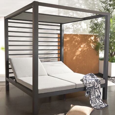 Lettino da giardino a 2 posti con struttura in alluminio grigio scuro MATALA (1/5)
