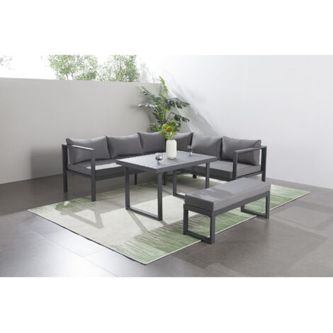 Salotto panoramico da giardino a 8 posti in resina intrecciata nera e grigia MARBELLA