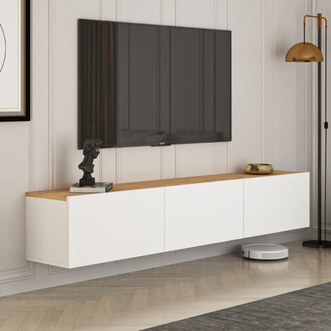 Uniheim Mobile TV Bianco Con Armadio In Vetro E Luci LED – Centro Intrattenimento Moderno - 3