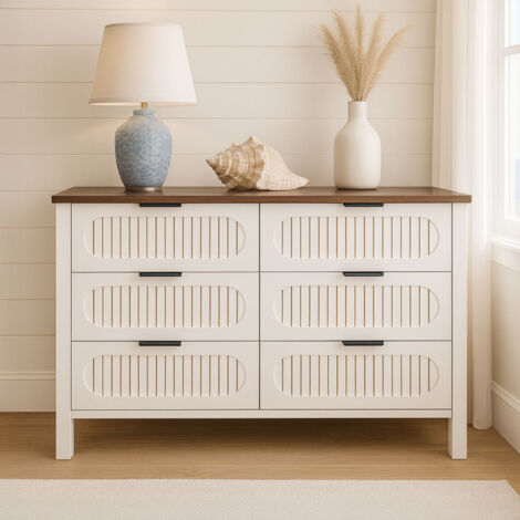 COZAYH Comò Scanalato 6 Cassetti – Grigio Lavaggio, Design Moderno Con Maniglie Tonde, 127x36x80 Cm - 4