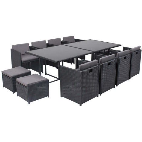 Salotto da giardino a incasso 12 posti resina intrecciata nero/grigio MIAMI