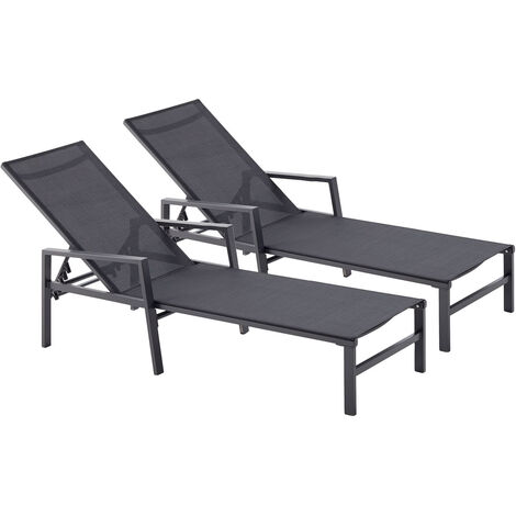 Set di 2 sdraio in alluminio grigio scuro e nero BARI (1/5)