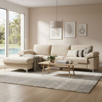 Divano ad angolo sinistro 4/5 posti in velluto beige GALWAY