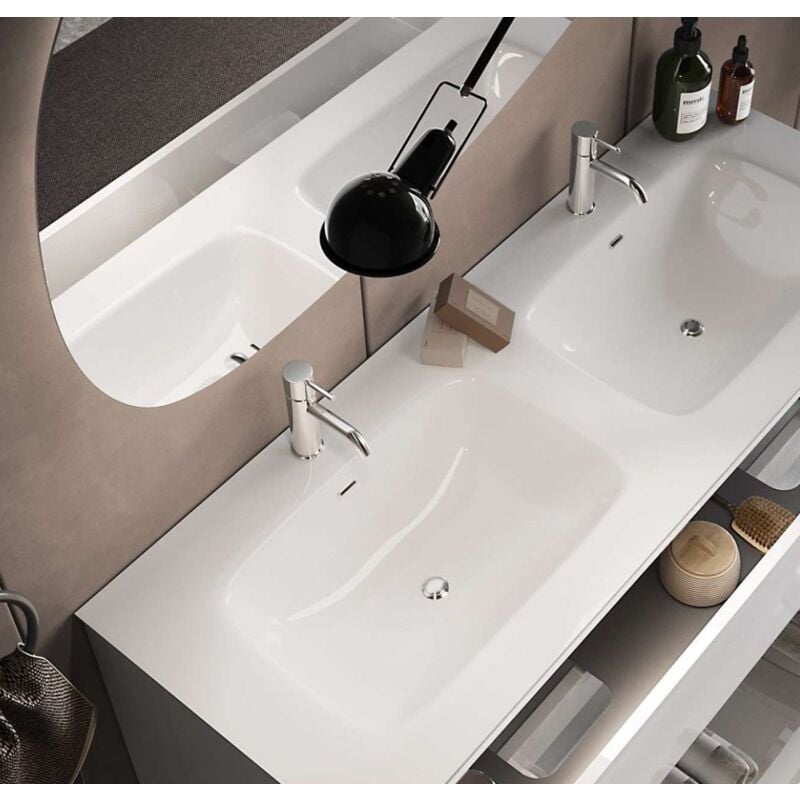 KIT MOBILE BAGNO SOSPESO A 2 CASSETTI COLOR BIANCO LUCIDO 8435318101880