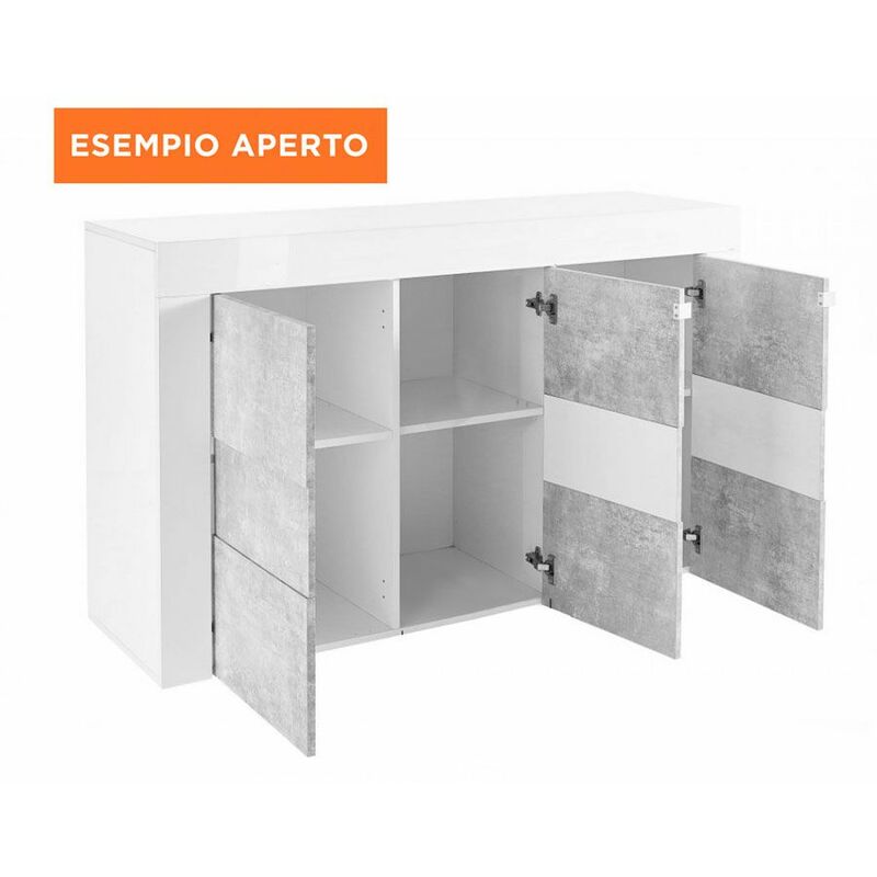 Credenza Moderna, Madia di Design, 2 ante e 3 cassetti, Bianco Lucido