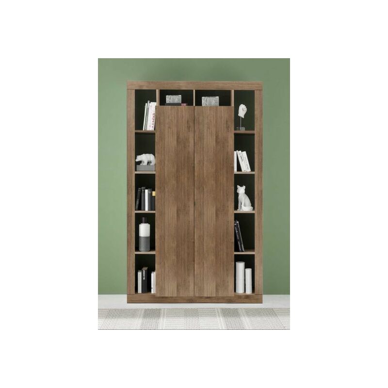 Colonna libreria, dispensa a 2 ante, finitura Mercure, Made in Italy