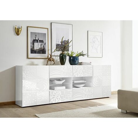 Madia con cassetti design moderno per salotto o ingresso MI10 120x80 bianco  lucido