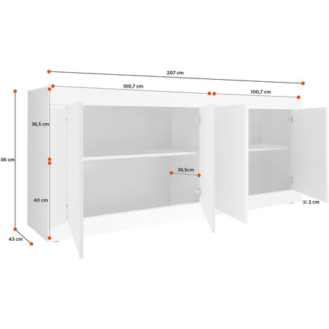 credenza Moderna, Madia Bianca Lucida con 4 ante in finitura Pero