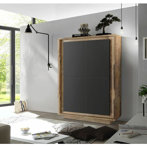 Credenza Moderna, Madia di Design, 4 ante Alta, Pero e Nero