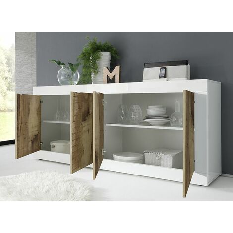 Credenza Moderna, Madia con 4 ante, colore nero e pero