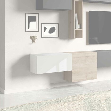 Pensile orizzontale stretto L.69 cm ad un'anta, finitura Bianco lucido, Made in Italy