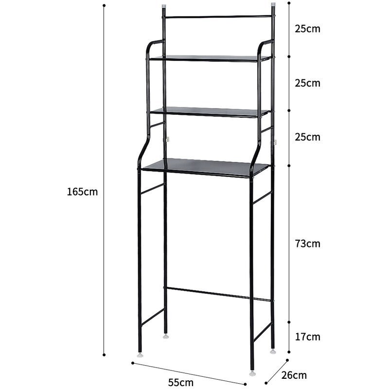 Ripiano superiore per Sopra WC e lavatrice, con 3 Ripiani,Scaffale da Bagno  Salvaspazio,Nero