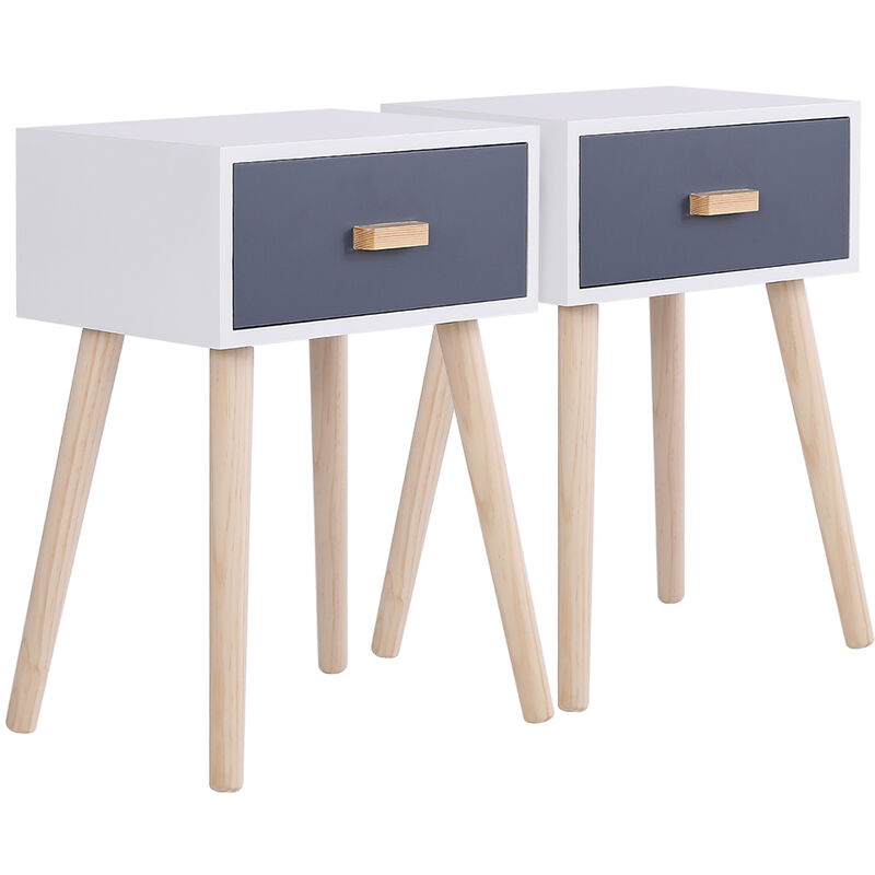 WYCTIN set di 2 comodini scandinavi in legno grigio-blu