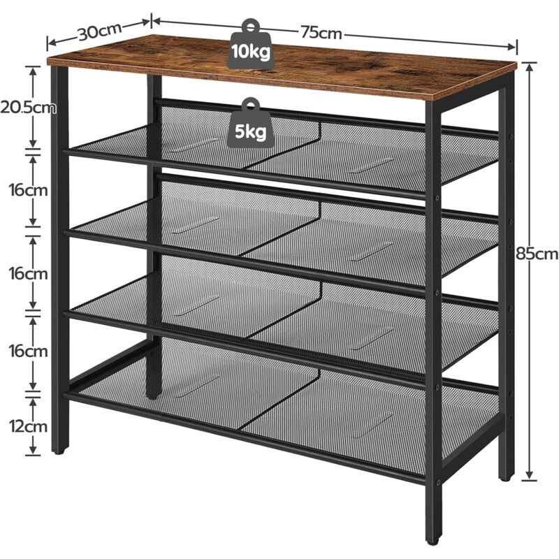 Étagère à chaussures BOURNEMOUTH, Style industriel, en Bois et Acier, 75,5  x 30,5 x 85,5 cm acheter en ligne à bas prix