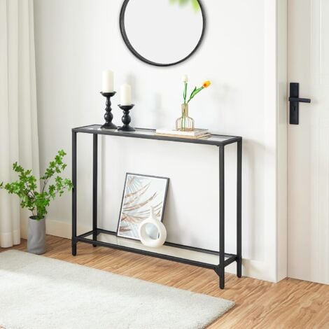 Table Console en Verre, 100 cm Table d'Entrée, Bout de Canapé en Verre Trempé, Robuste, Montage Facile, pour Salon, Entrée, Couloir, HOOBRO EBK04XG01