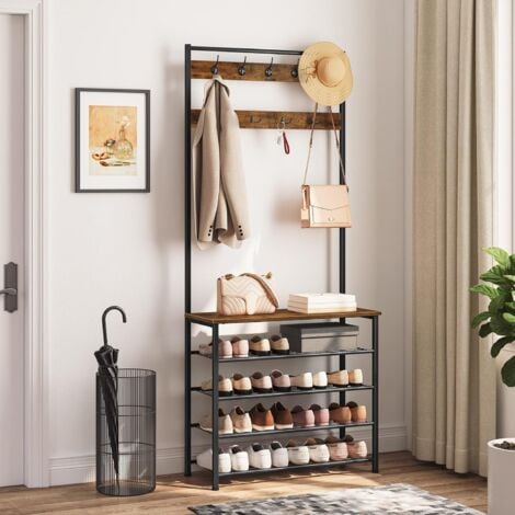 Porte-Manteau, Vestiaire, Meuble Entrée avec Étagère à Chaussures à 5 Niveaux, pour Entrée, Industriel, HOOBRO EBF80MT01G2