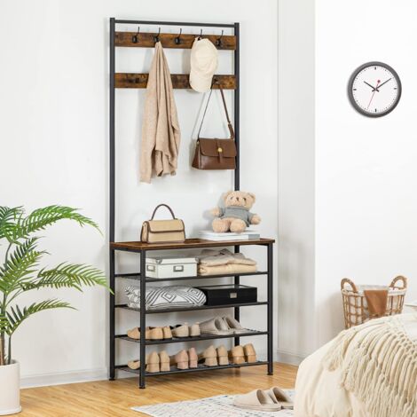 Porte-Manteau, Vestiaire, Meuble Entrée avec Étagère à Chaussures à 5 Niveaux, pour Entrée, Industriel, HOOBRO EBF80MT01G2