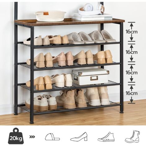 Porte-Manteau, Vestiaire, Meuble Entrée avec Étagère à Chaussures à 5 Niveaux, pour Entrée, Industriel, HOOBRO EBF80MT01G2