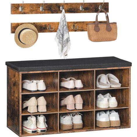 Hoobro – Garderobe banc d'entrée avec 9 compartiments – Housse en simili cuir – Dimensions 80 x 30 x 48 cm – 9 crochets – EBF89HX01 (1/5)