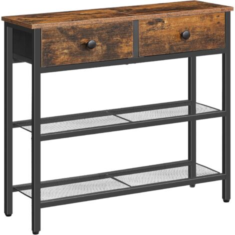 Console Meuble, 75 cm Table Console, d'Entrée avec 2 Tiroirs en Tissu, Table d’appoint, Bout de Canapé, pour Entrée, Salon, Style Industriel, Marron Rustique et Noir (1/5)